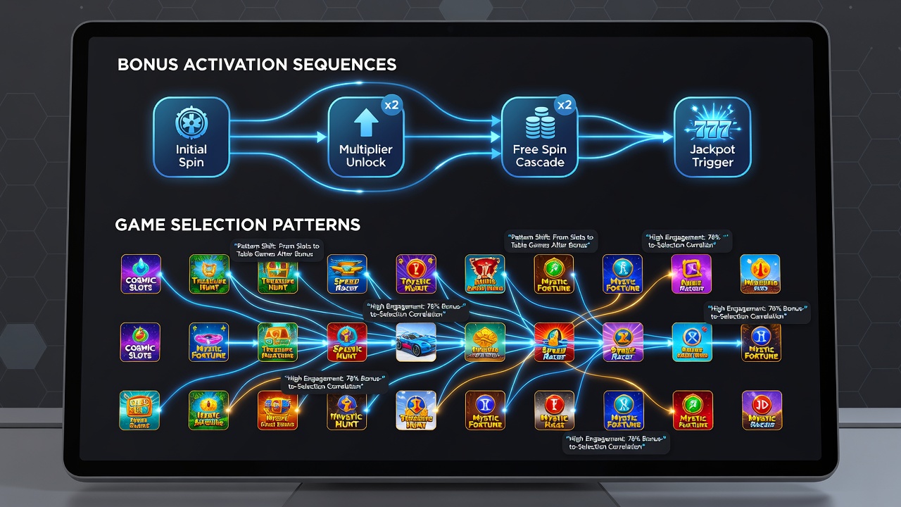 User interface diagram illustrating game switch from slots to live dealer after bonus trigger