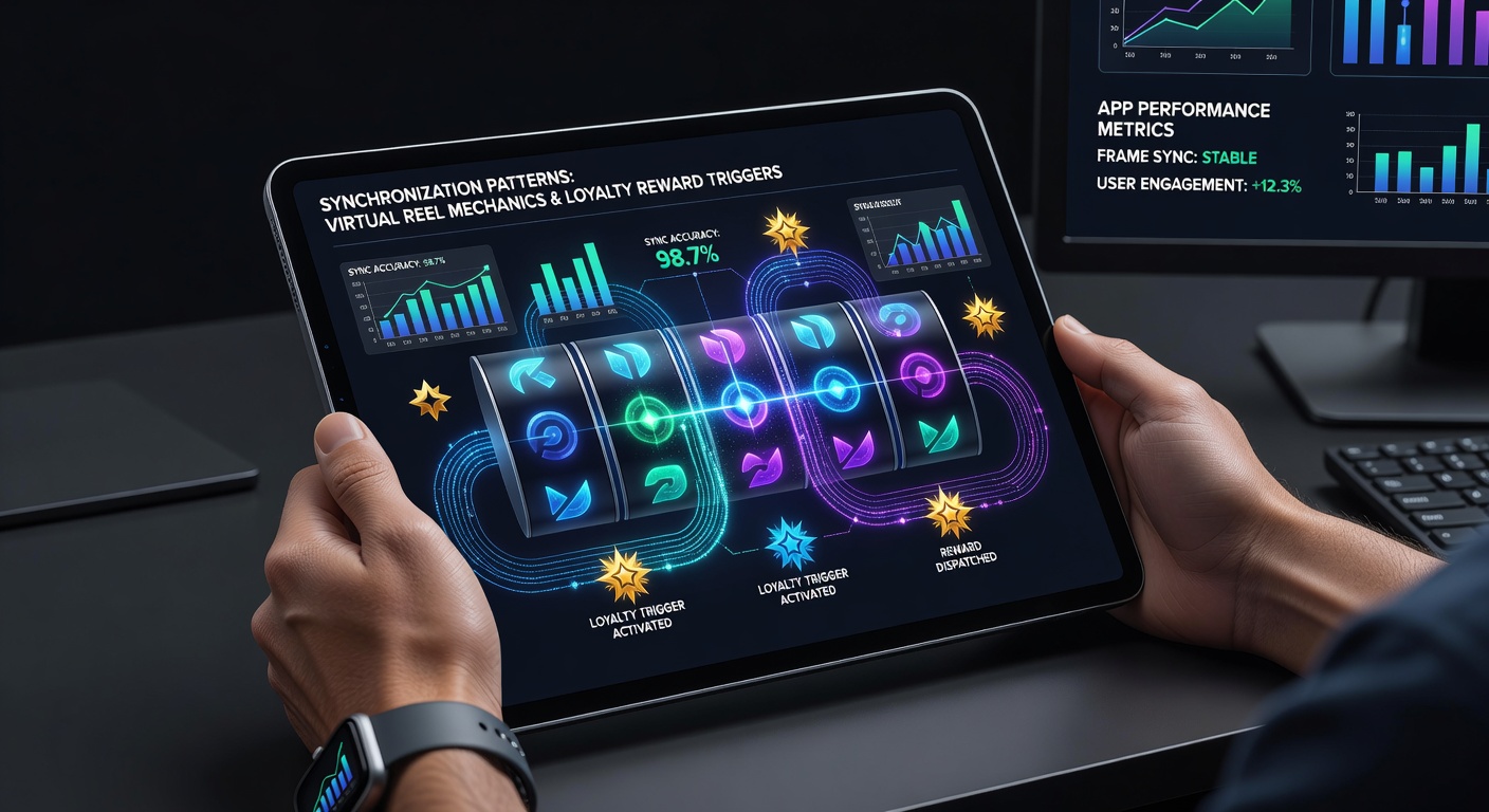 Mobile gaming interface showing spinning virtual reels alongside loyalty reward notifications on a smartphone screen