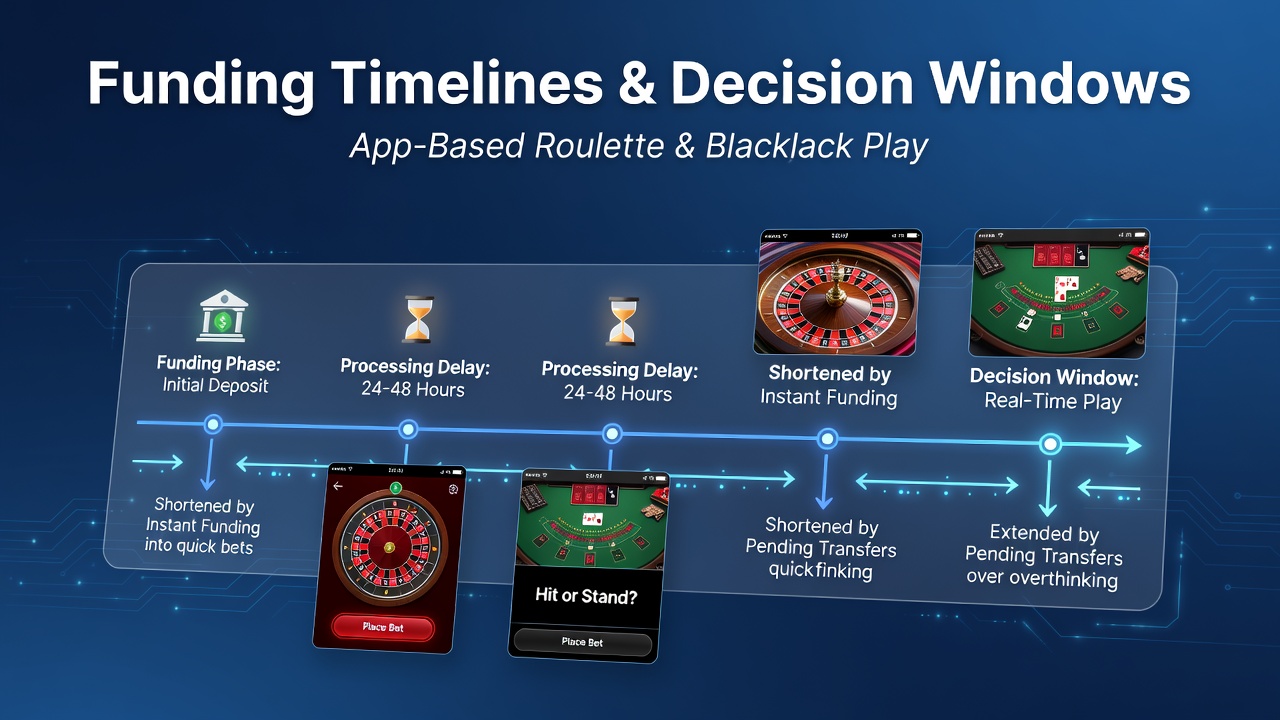 Mobile app interface showing roulette wheel and blackjack table with funding notification overlay
