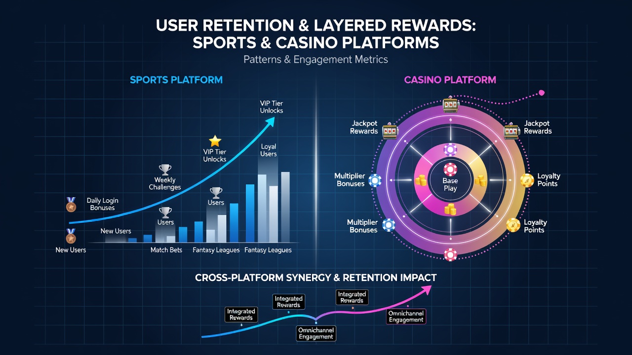 Analytics dashboard displaying user retention curves segmented by reward tier levels in a casino gaming app
